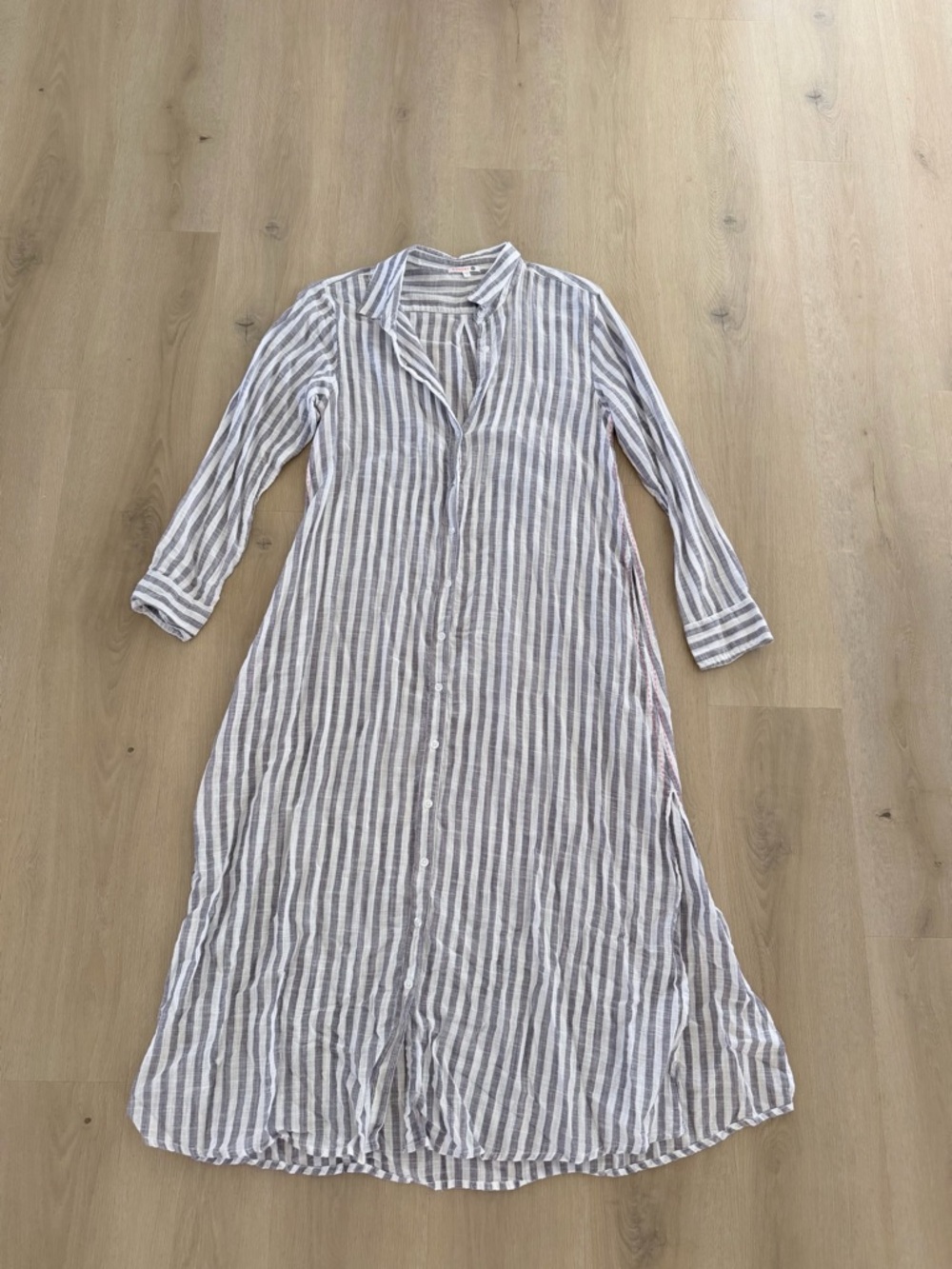 Sundry White and Gray Striped Midi Shirt Dress